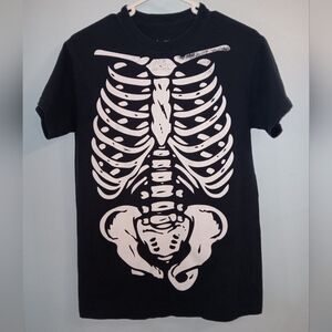Black Skeleton Graphic T-Shirt Gothic Bones Rib Cage